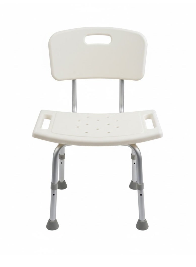 Be care Medical Bathroom Shower Chair Adjustable Height with Backrest – White - Image 1